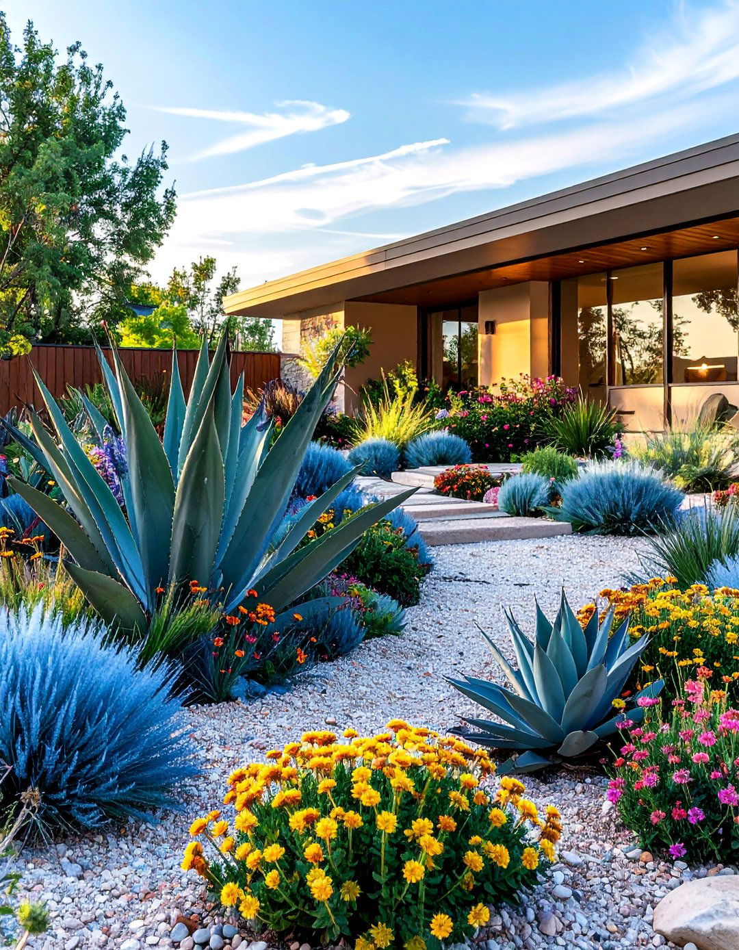 drought tolerant landscaping ranch home